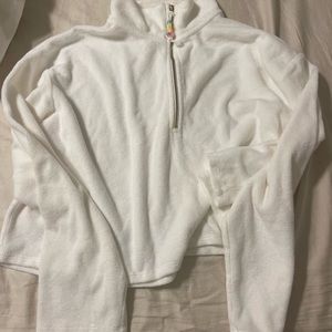 Stoney clover towel sweatshirt quarter zip white size large beaded